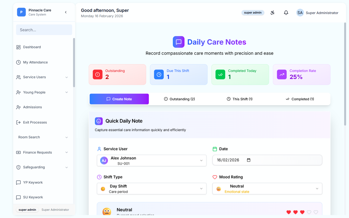 Service User Daily Notes
