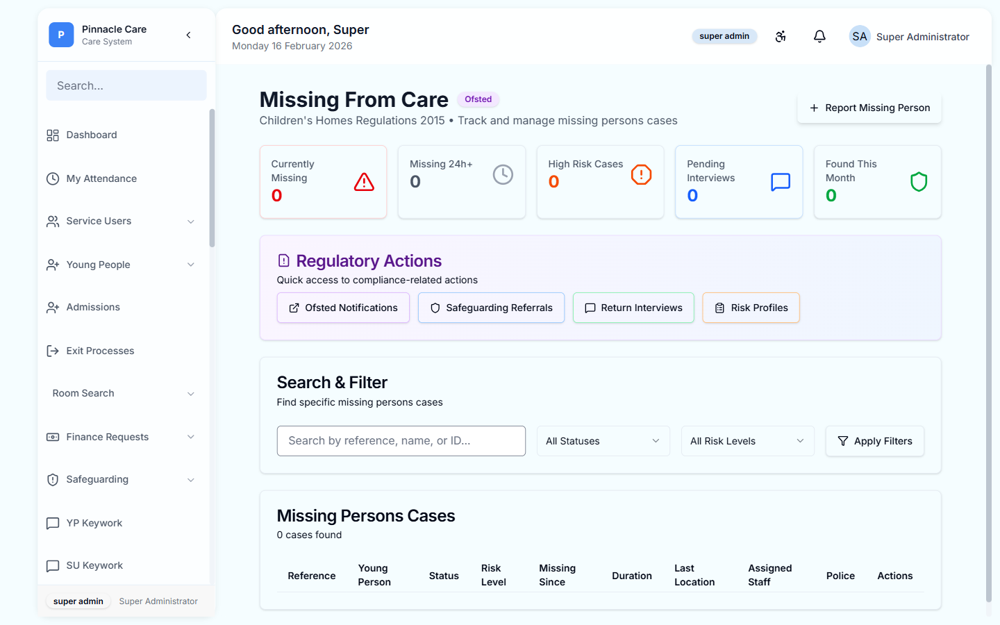 Missing from Care Dashboard